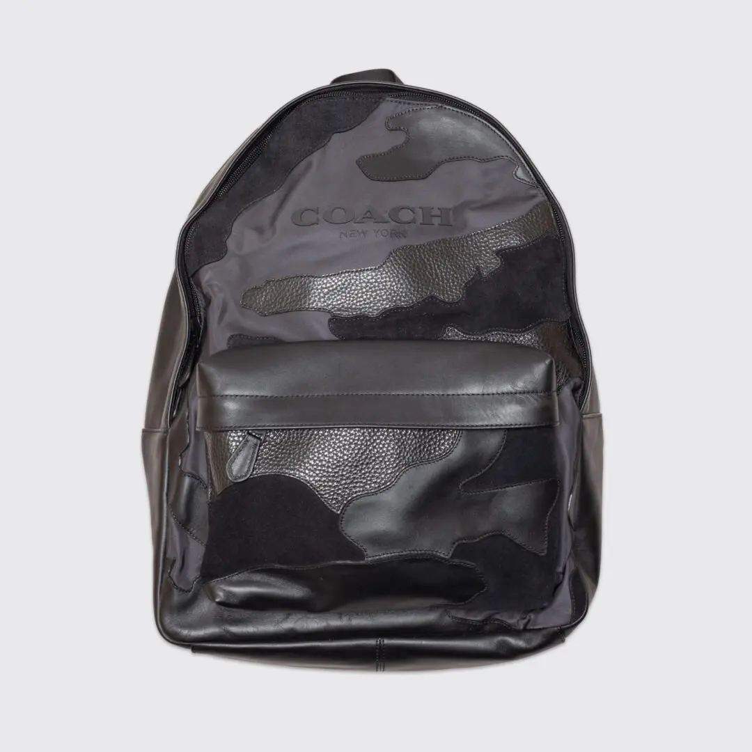 Coach Charles Backpack Black Leather/Mixed Tonal Camo Bag