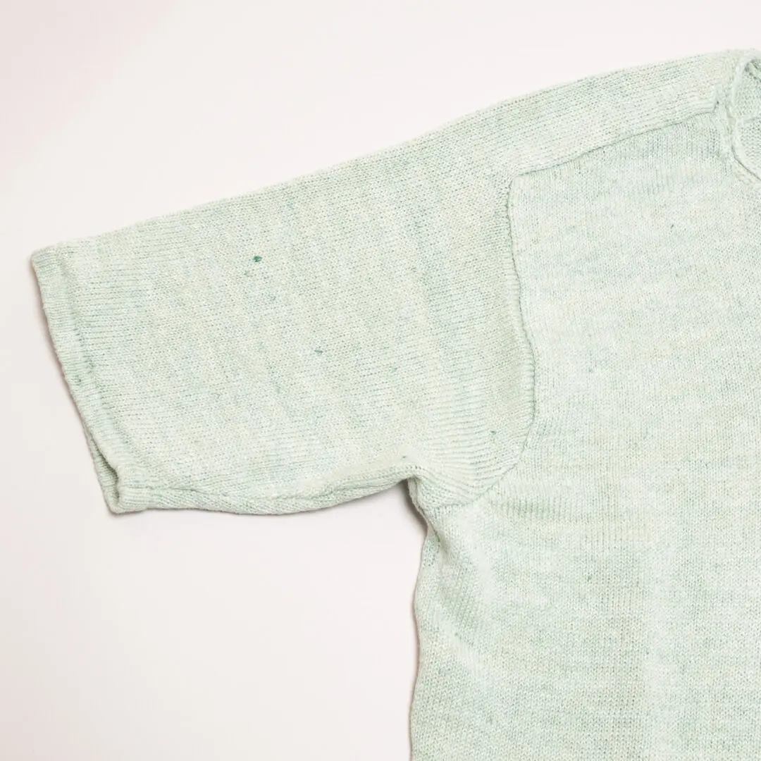 Inis Meain Deep Placket Polo Size M Knit Linen Mint Green Sweater