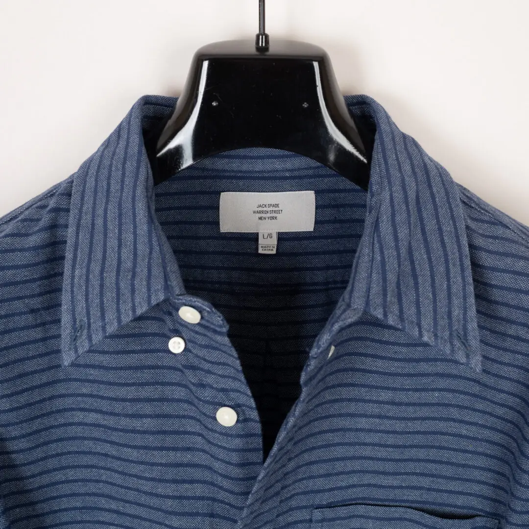 Jack Spade Shirt Size L/G Indigo Blue Stripe Woven Button Down