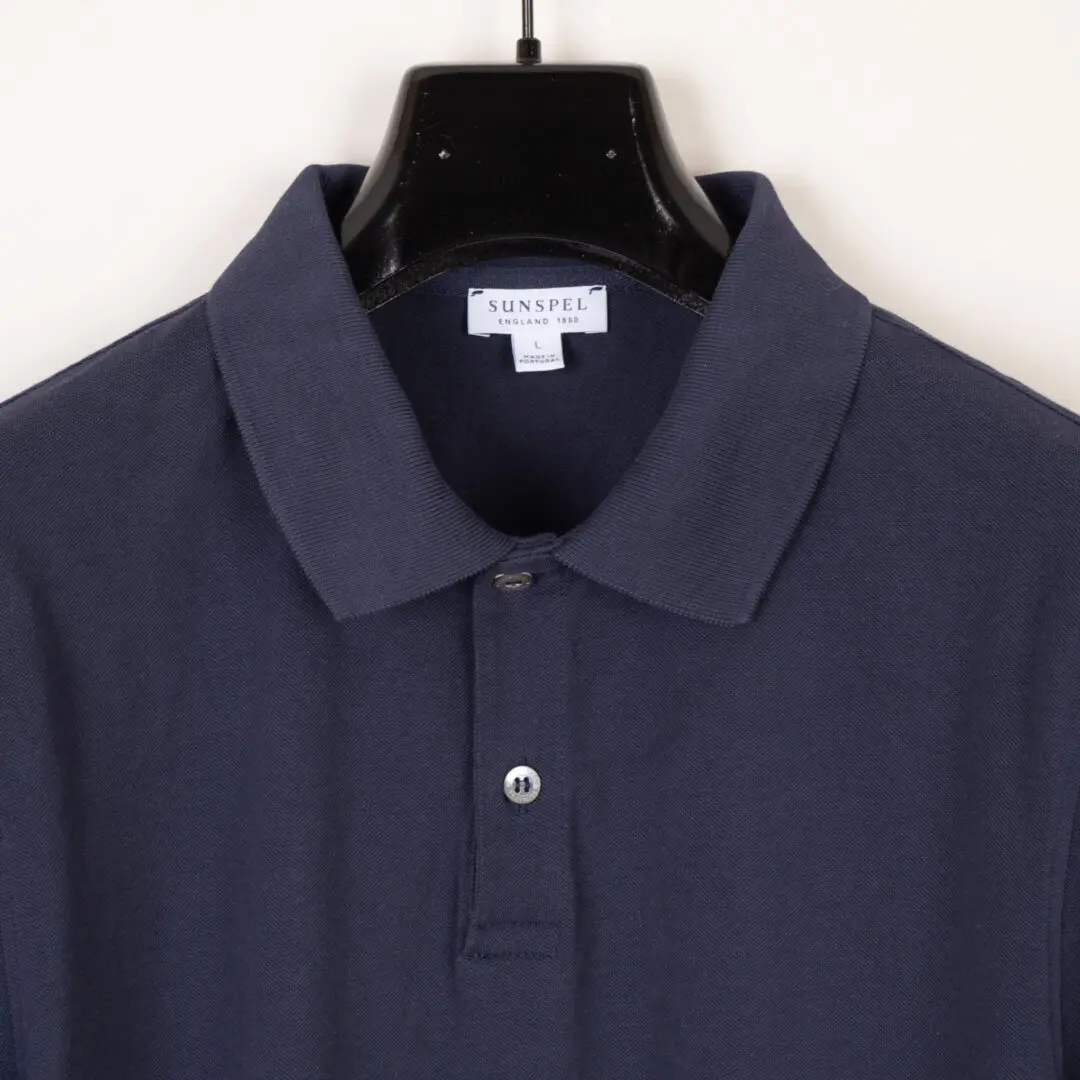 Sunspel Pique Polo Shirt Size L Men Navy Blue Cotton Short Sleeve