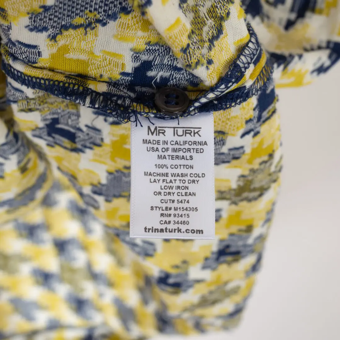 Mr. Turk Printed Knit Polo Size XL Blue Yellow Cotton Houndstooth