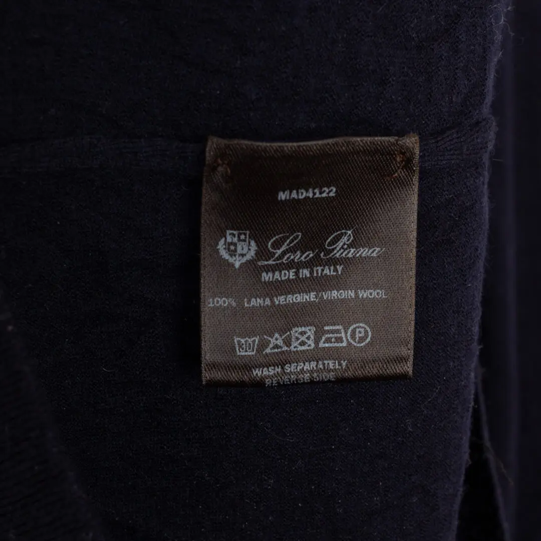 Loro Piana Virgin Wool Sweater Dark Navy Lightweight Crewneck