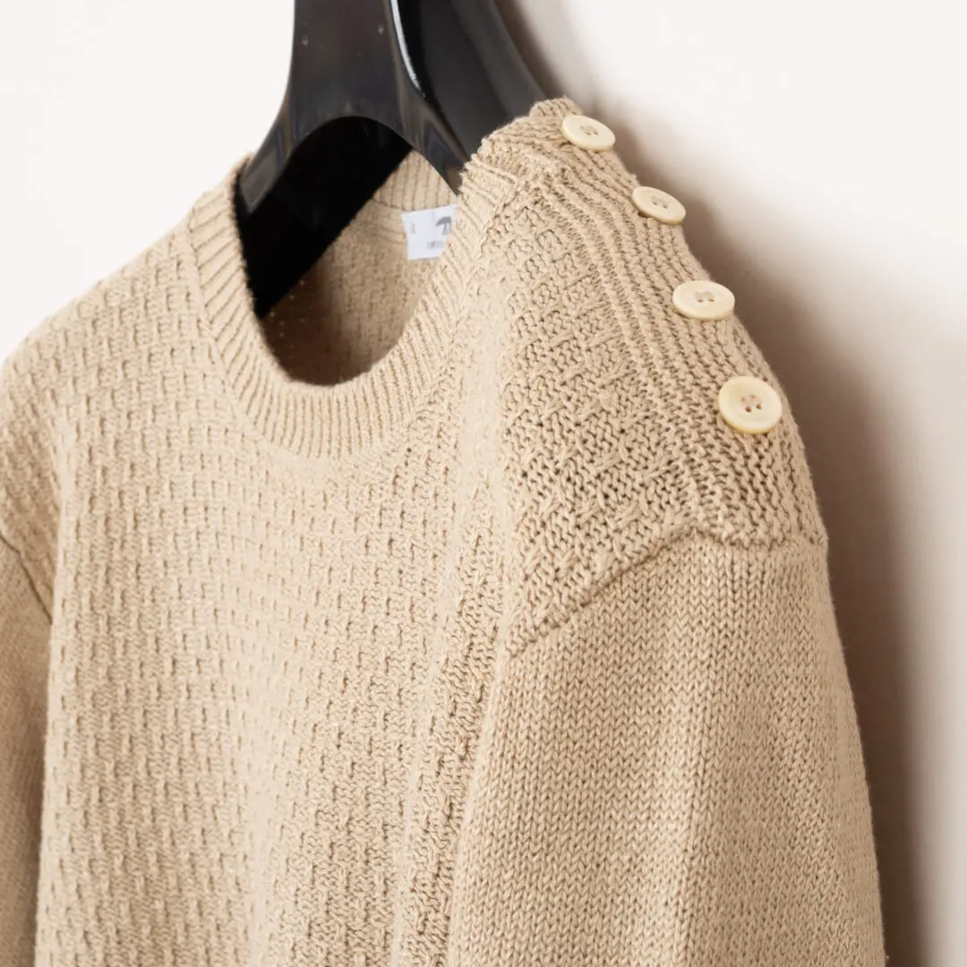 Inis Meain Shoulder Button Crewneck Size M Beige Linen Sweater