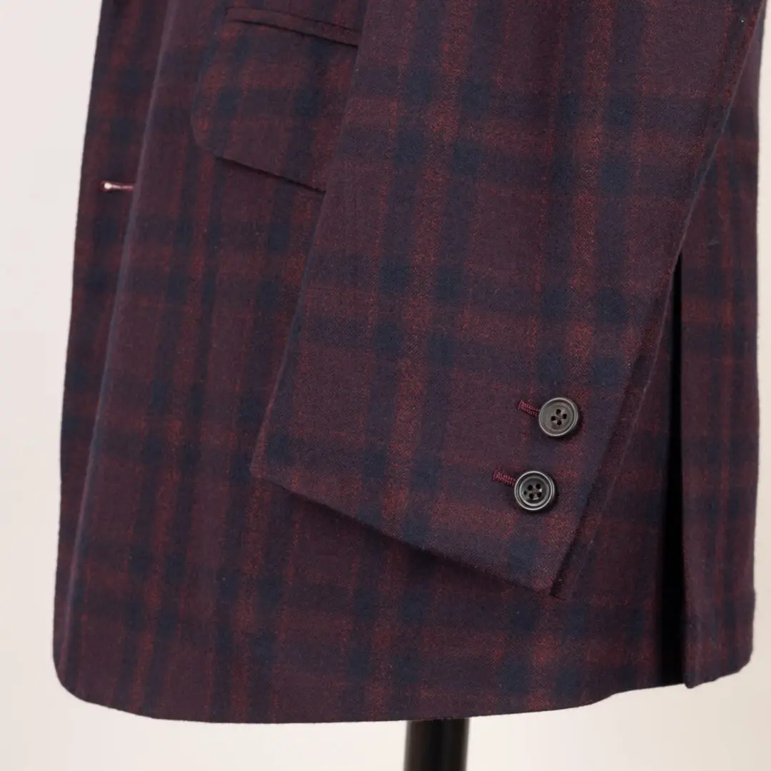 Alan Flusser Custom 2019 Jacket 36S Burgundy Check Soft Shoulder