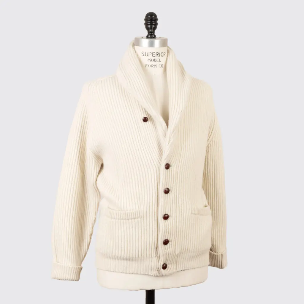 Drake's London 100% cashmere shawl cardigan in cream color