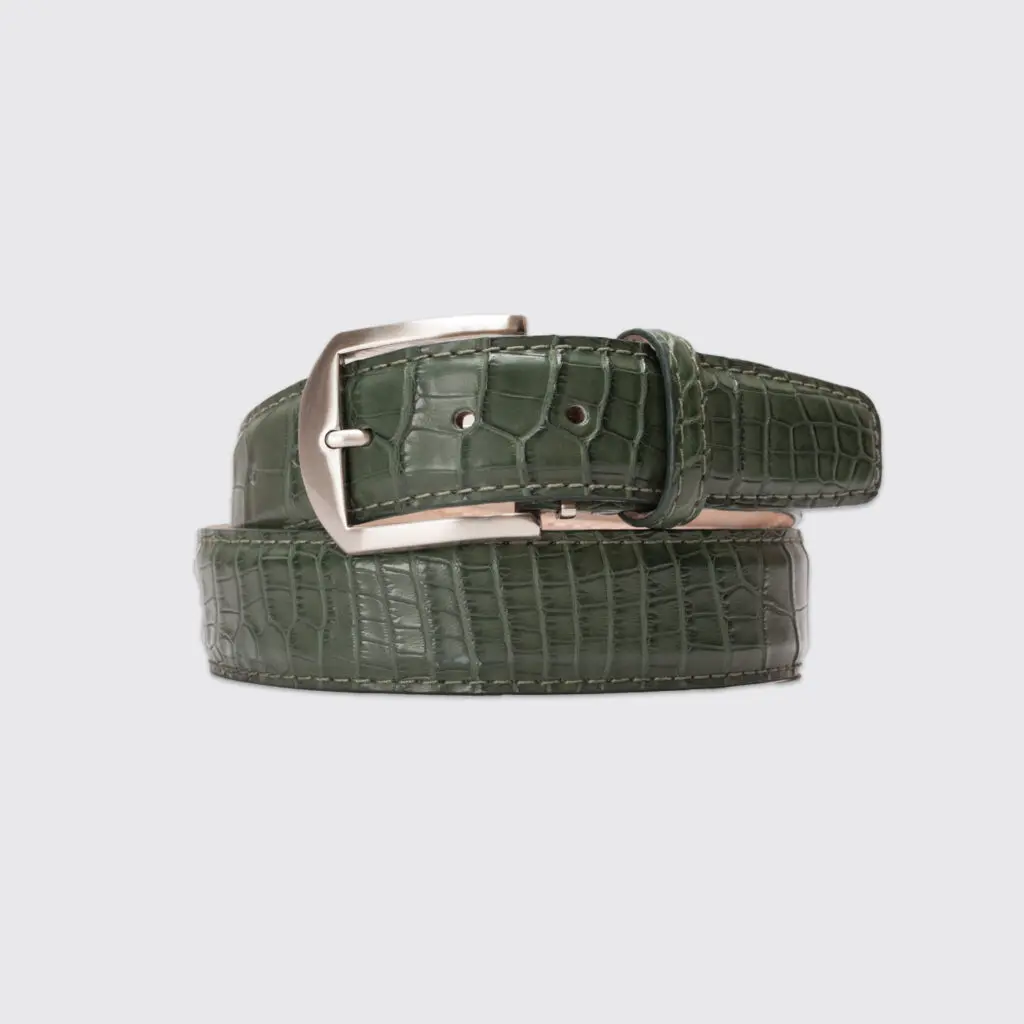 Green belt in genuine alligator, L.E.N. luxury brand