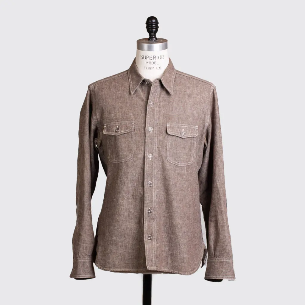 Left Field Japanese Chambray shirt in brown color