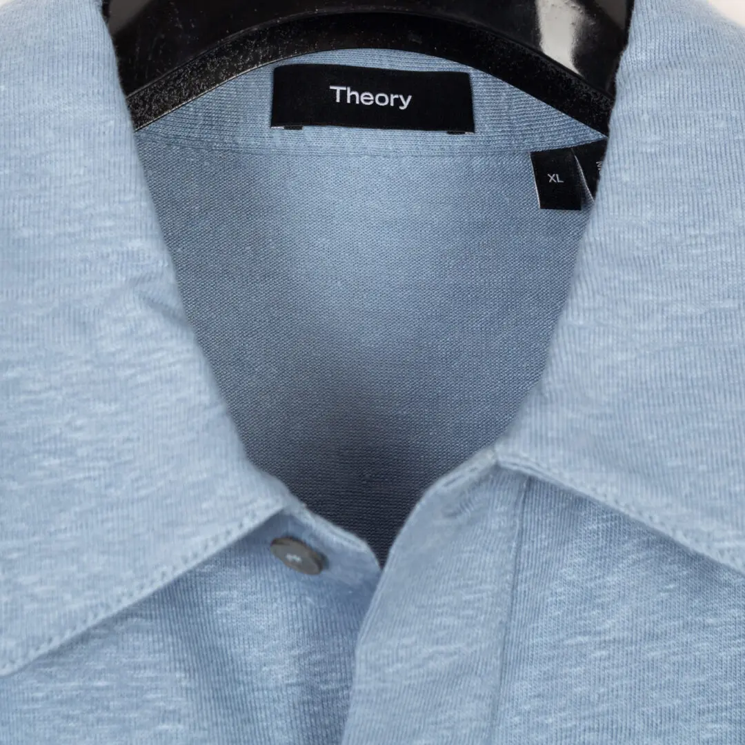 Theory Linen Jersey Short Sleeve Polo XL Heron Blue Casual Shirt