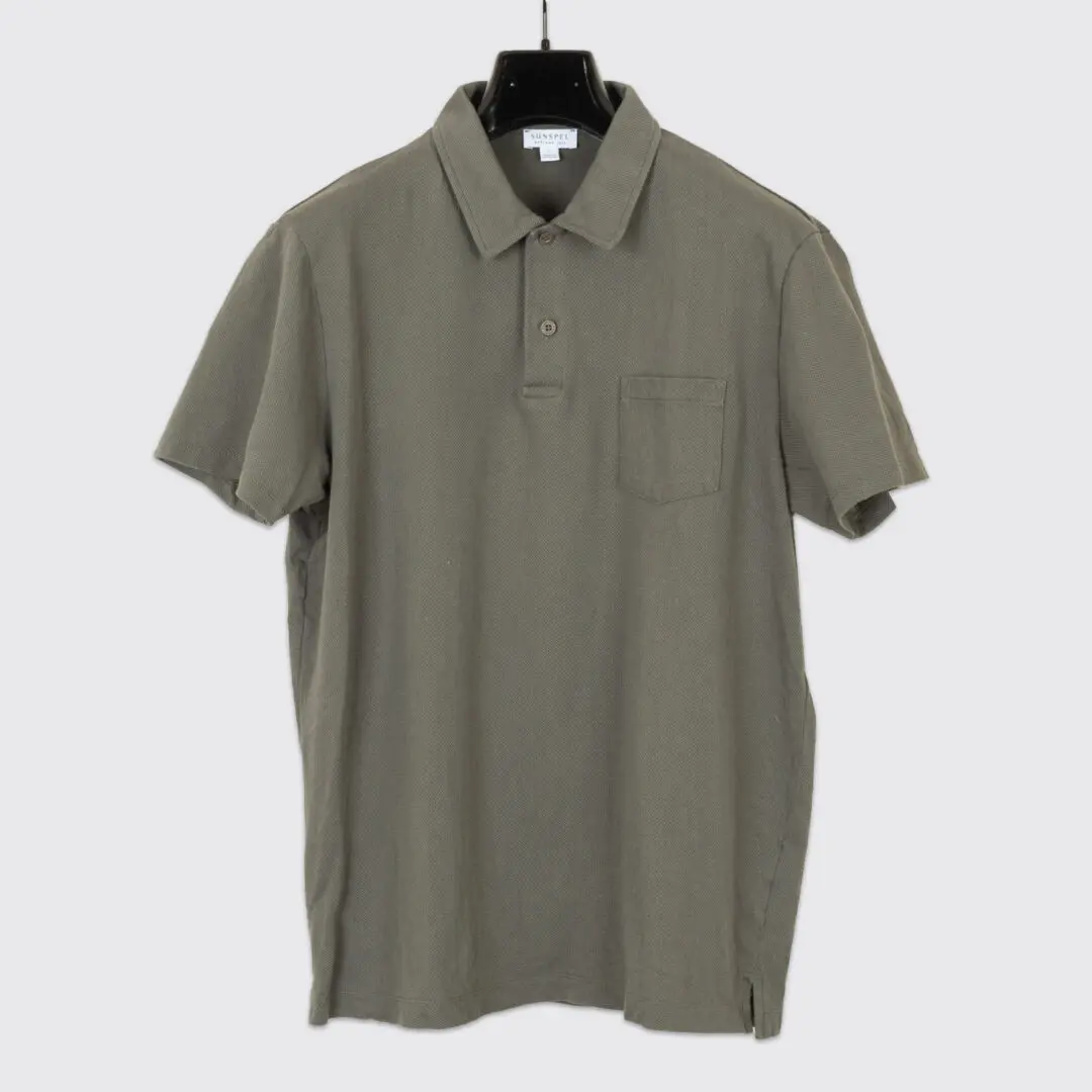 Sunspel Riviera Cotton Polo Size L Men Olive Cotton Casual Shirt