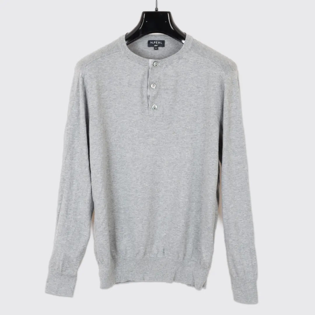 N. Peal 007 Collection Gray Round Neck Cotton Cashmere Henley