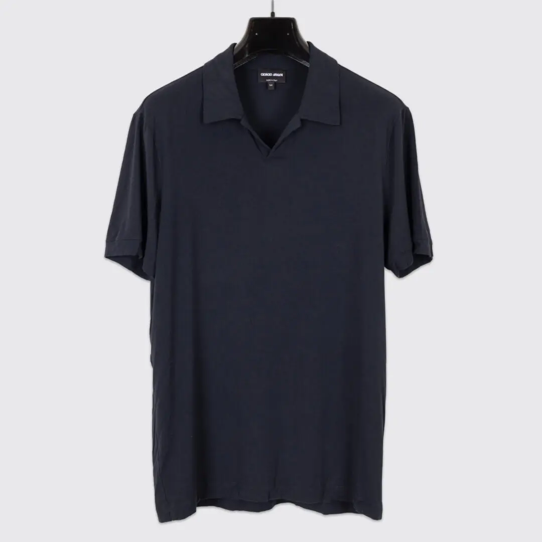 Giorgio Armani Size EU54 Men Stretch Viscose Navy Blue Polo Shirt