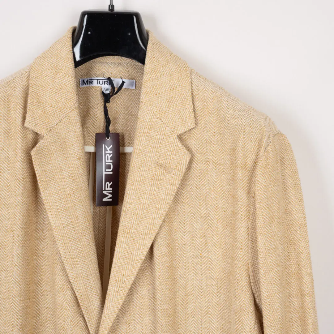 Mr. Turk Linen Blend Soft Casual Blazer Size 44 Beige Herringbone