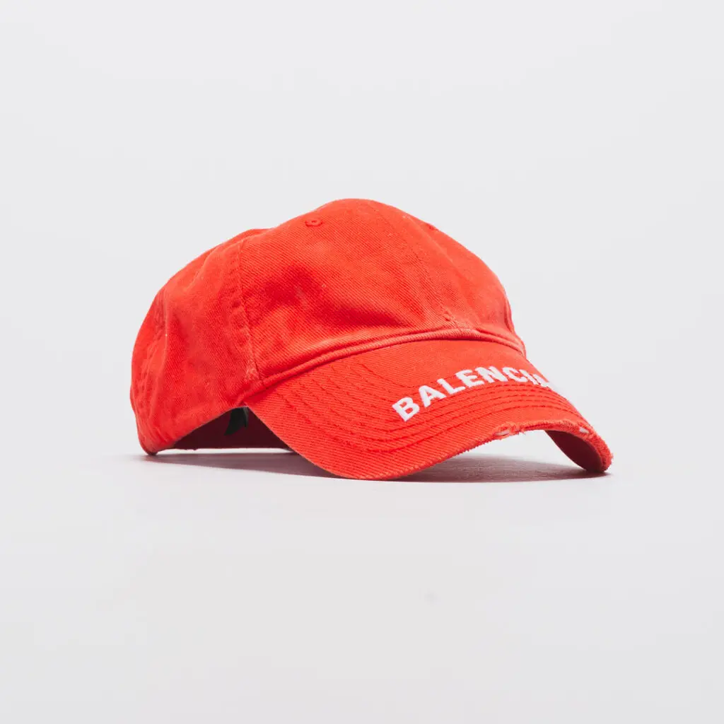 Balenciaga ball cap in distressed red cotton with logo