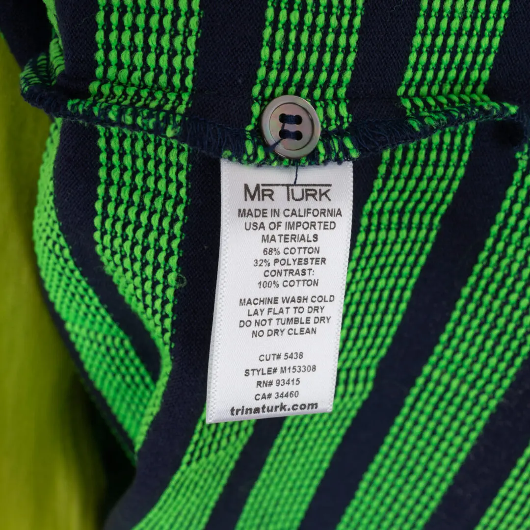 Mr. Turk Polo Shirt Size XL Bright Green Navy and Fluoro Yellow