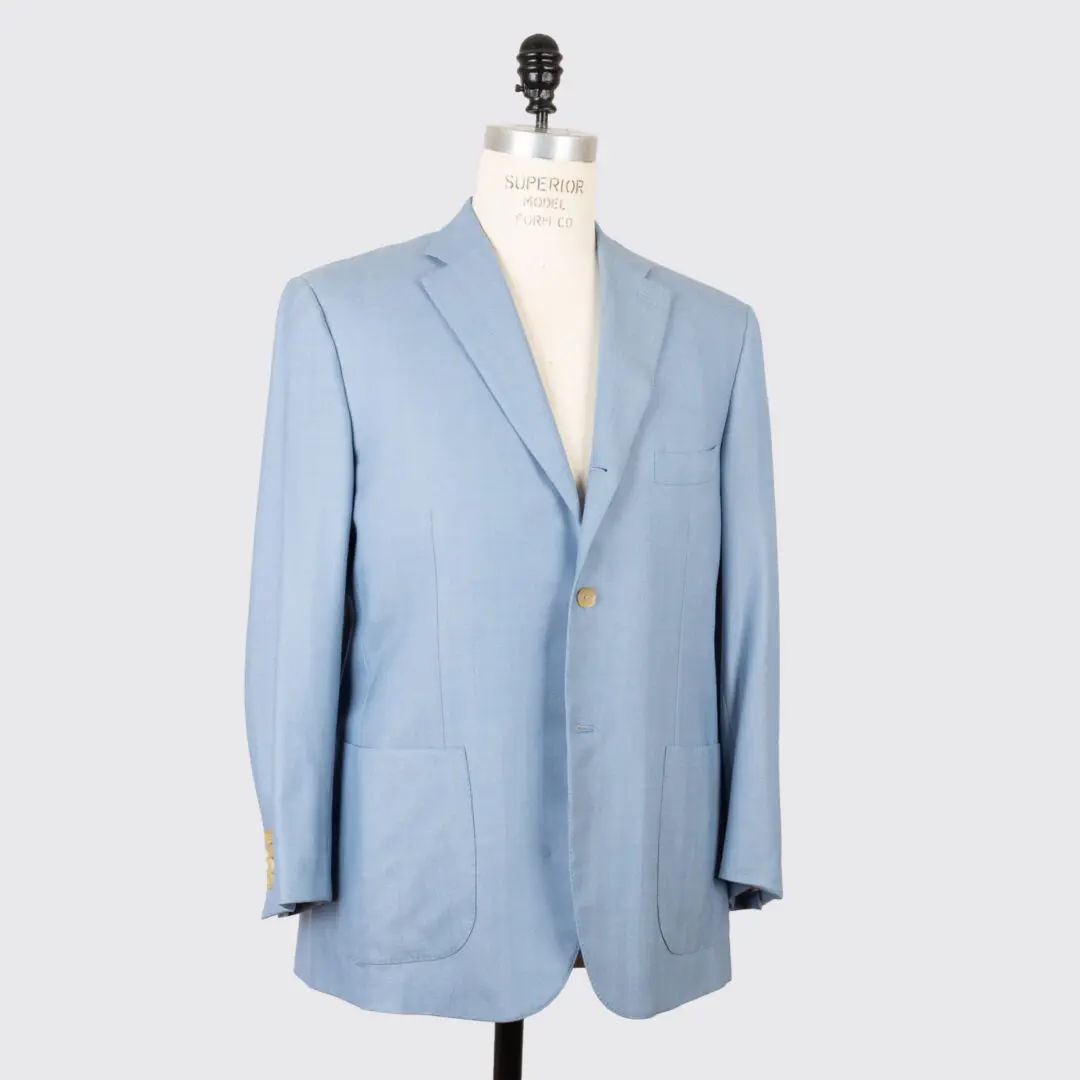 Isaia Napoli Jacket Size EU56 Base Sanita Blue Wool 3-Button