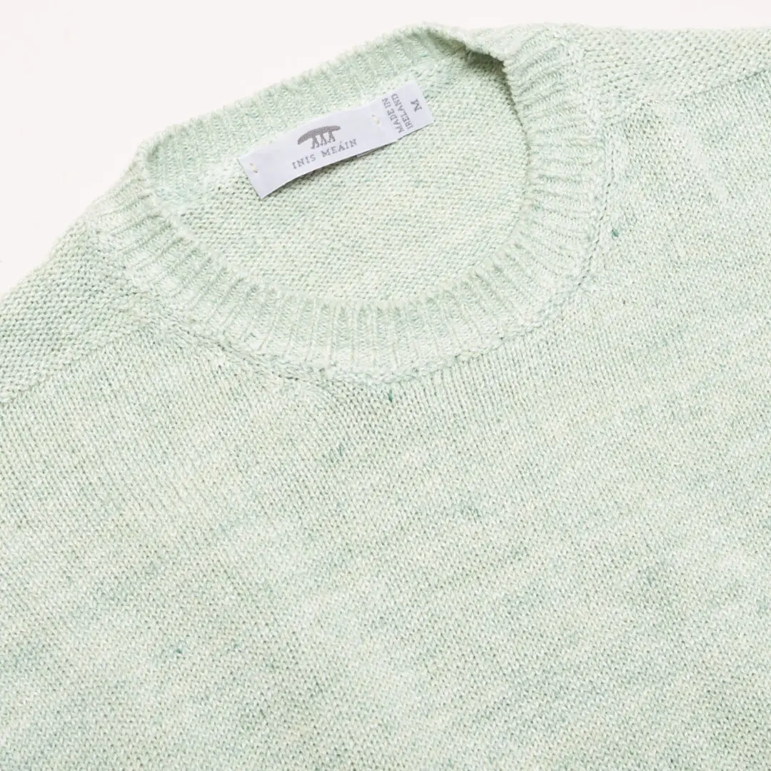 Inis Meain Crewneck Sweater Size M Light Mint Green Linen