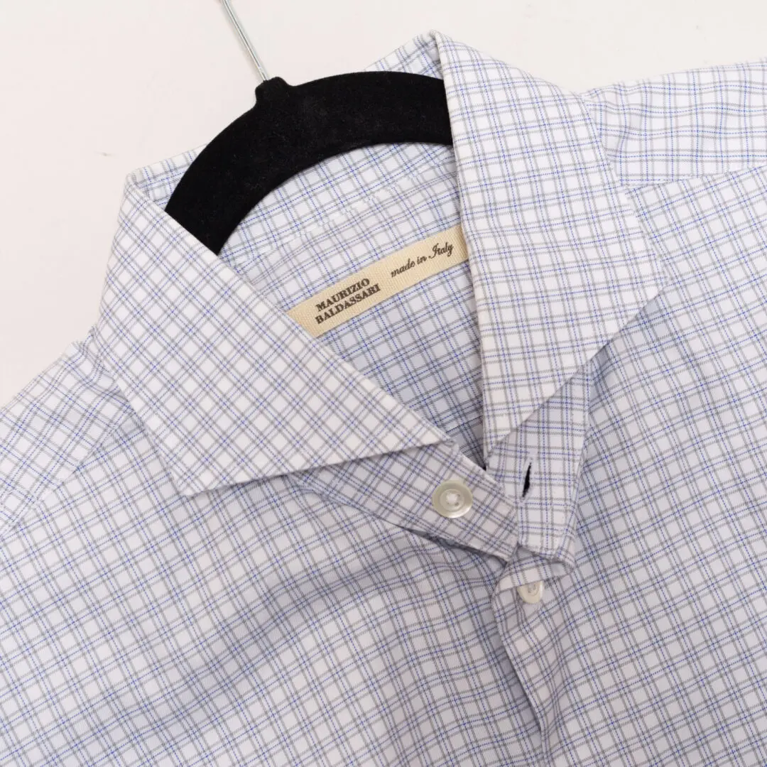 Maurizio Baldassari Sport Shirt Size M White Tattersall Check