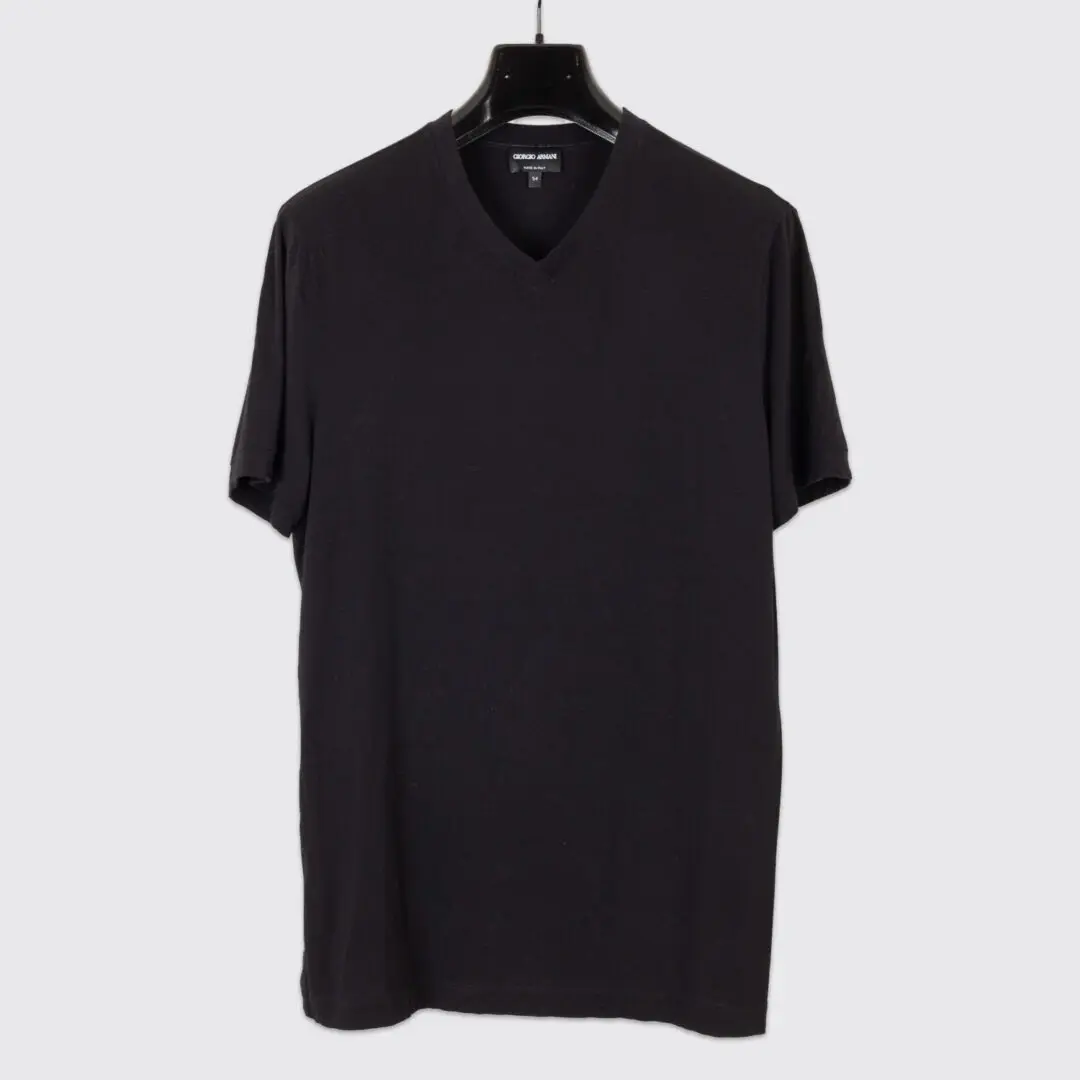 Giorgio Armani Stretch Viscose Jersey V-Neck Icon T-Shirt Black