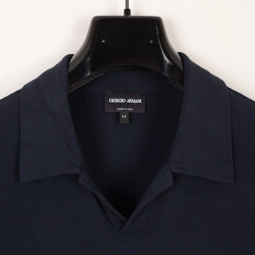 Giorgio Armani Size EU54 Men Stretch Viscose Navy Blue Polo Shirt