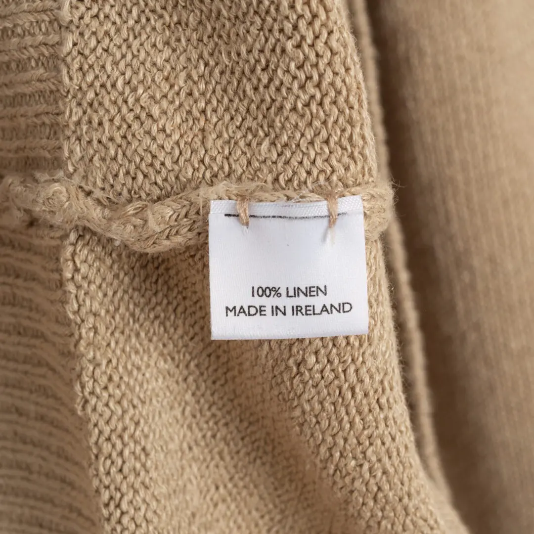 Inis Meain Shoulder Button Crewneck Size M Beige Linen Sweater