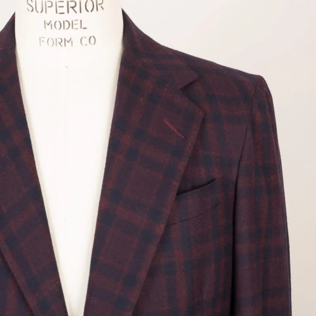 Alan Flusser Custom 2019 Jacket 36S Burgundy Check Soft Shoulder