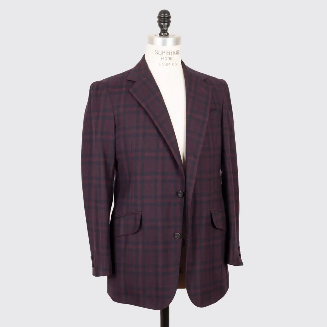 Alan Flusser Custom 2019 Jacket 36S Burgundy Check Soft Shoulder