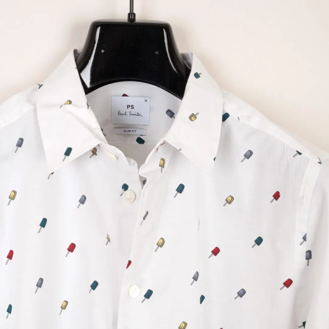 Paul Smith Shirt Size M Slim Fit White Colorful Popsicle Print