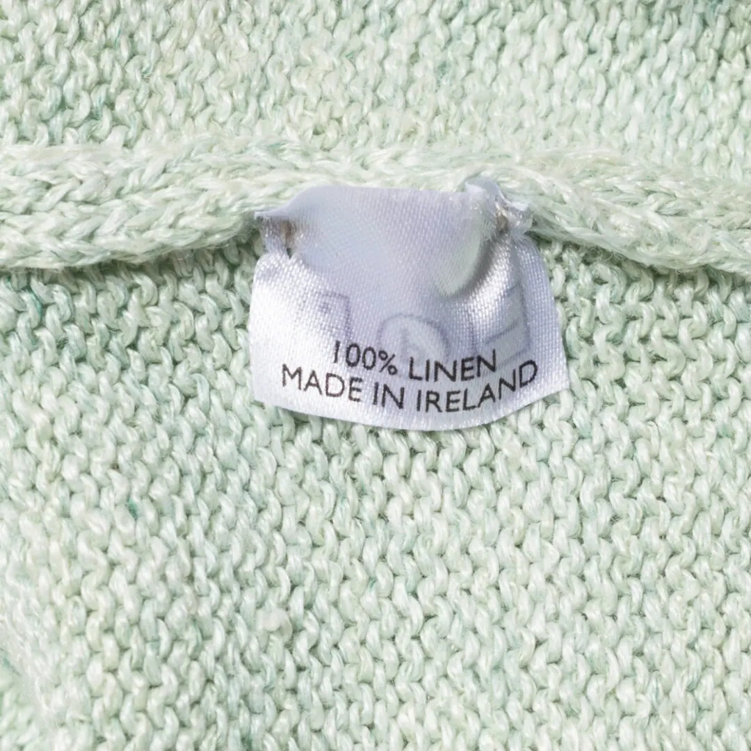 Inis Meain Deep Placket Polo Size M Knit Linen Mint Green Sweater