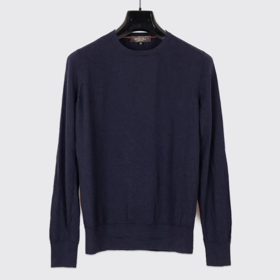 Loro Piana Virgin Wool Sweater Dark Navy Lightweight Crewneck