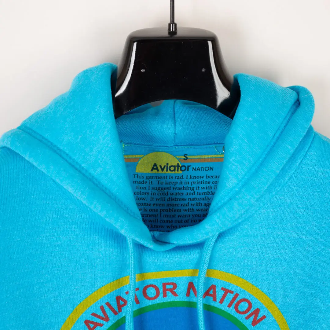 Aviator Nation Aspen Relaxed Hoodie Size S Neon Blue Ski Graphic