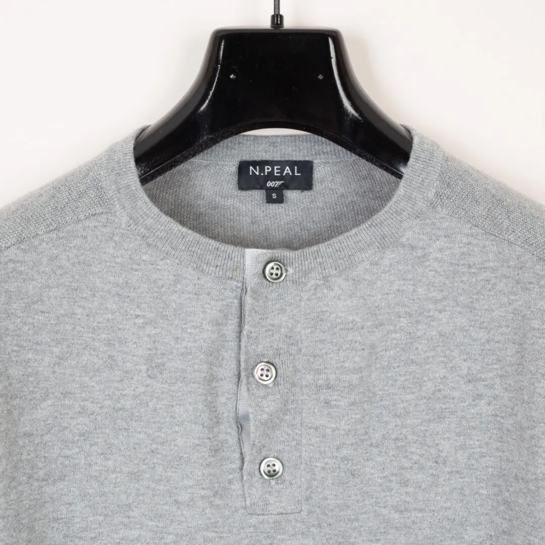 N. Peal 007 Collection Gray Round Neck Cotton Cashmere Henley