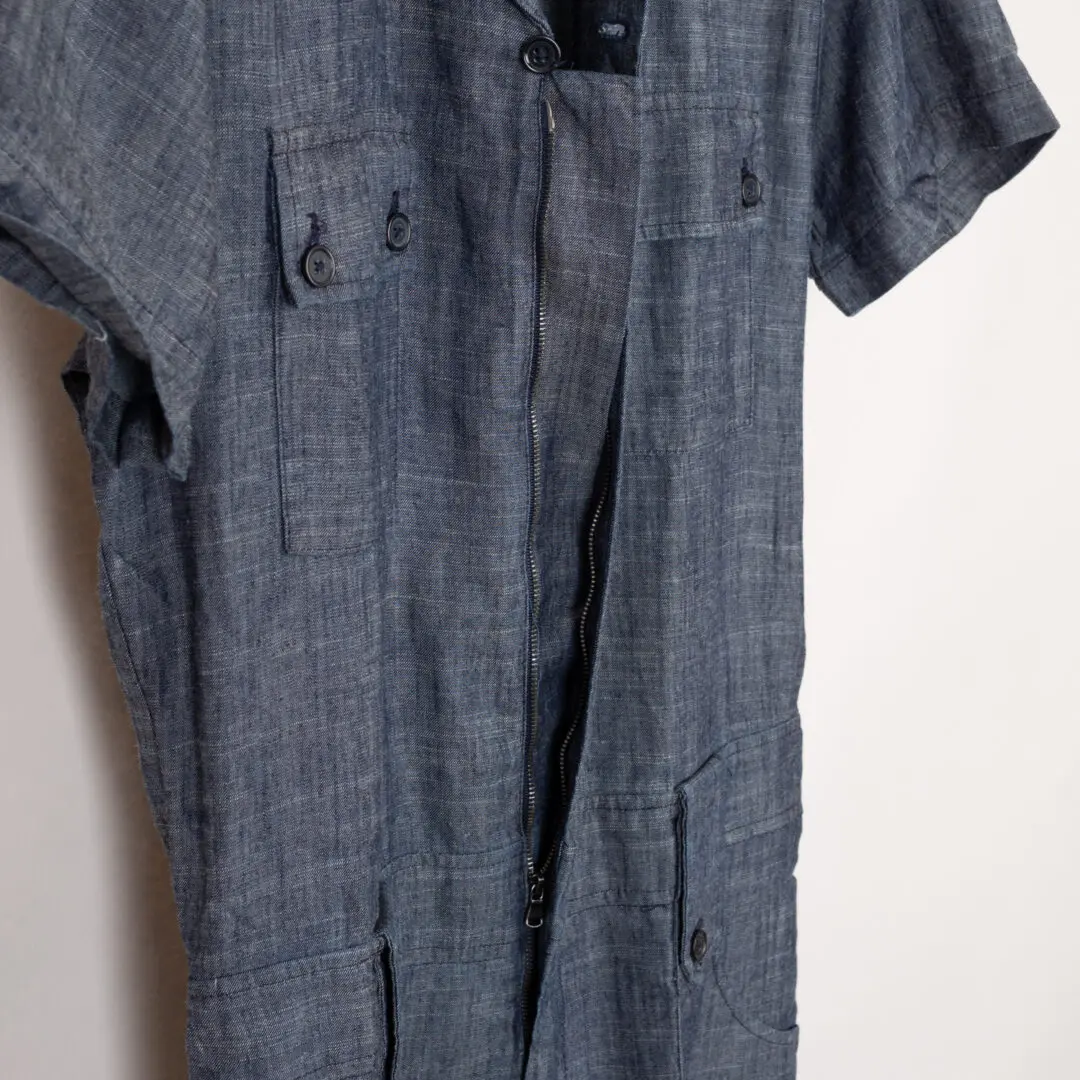 Mr. Turk Jumpsuit Size M Indigo Blue Linen Blend Zip Front