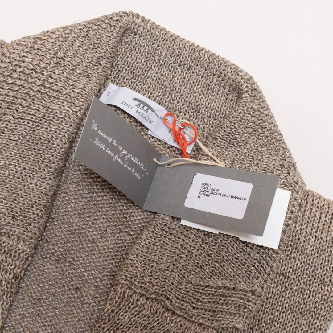 Inis Meain Pub Jacket Cardigan Size M Straw Linen Made in Ireland