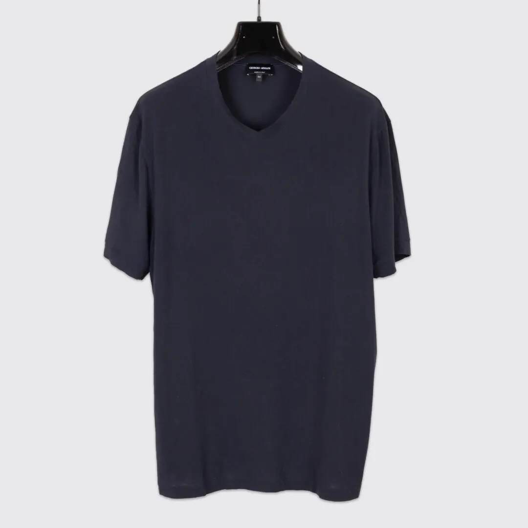 Giorgio Armani Stretch Viscose Jersey V-Neck Icon T-Shirt Navy