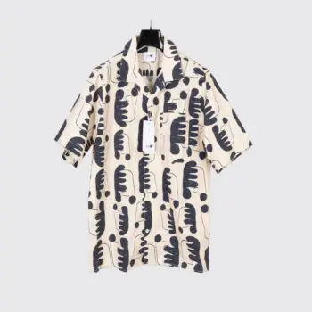 NN07 Shirt Size L/G Men Printed Resort Ecru Navy Blue Print S/S Julio