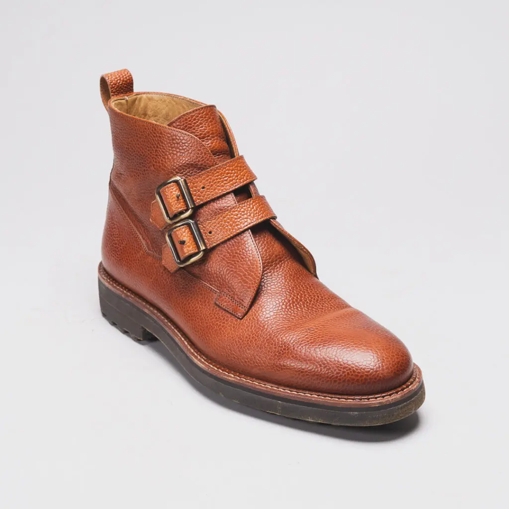 Polo Ralph Lauren boot with buckles and pebblegrain leather, tan color