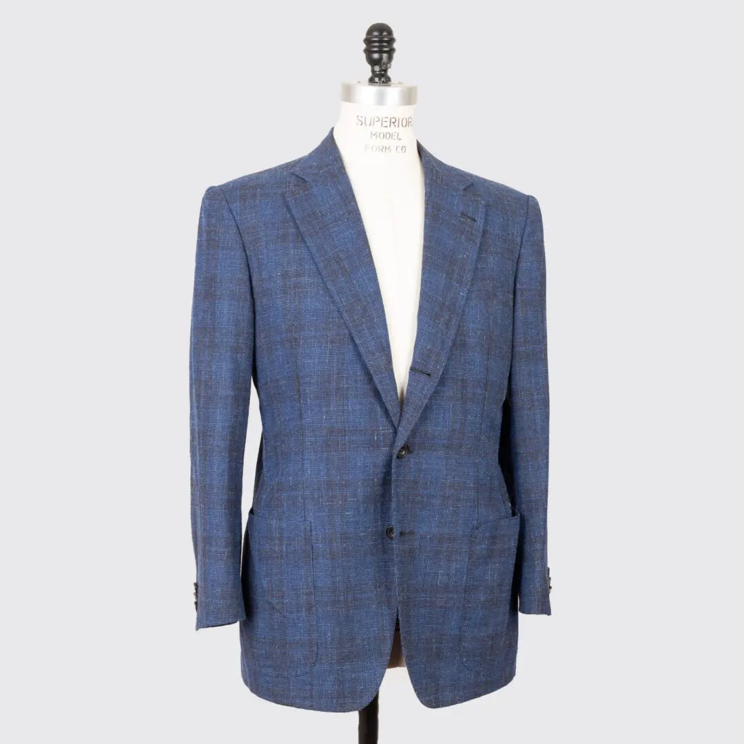 Rubinacci LH Napoli Jacket Size EU46 Blue Black Check Slub Linen