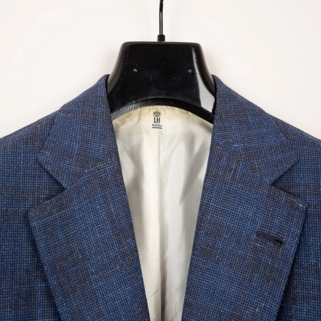 Rubinacci LH Napoli Jacket Size EU46 Blue Black Check Slub Linen