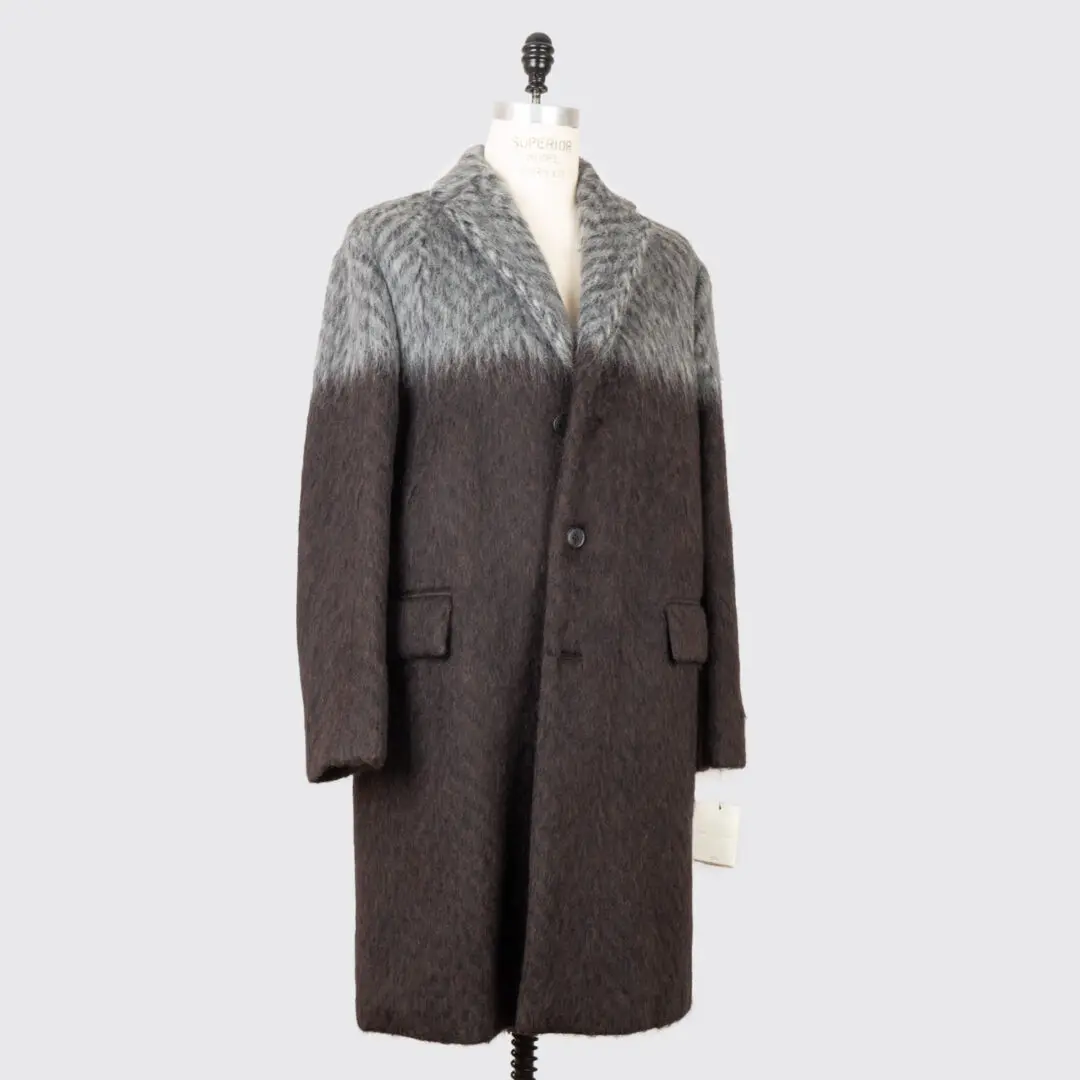 Dries Van Noten Rustic Coat Size L/G Dark Brown Gray Wool Mohair