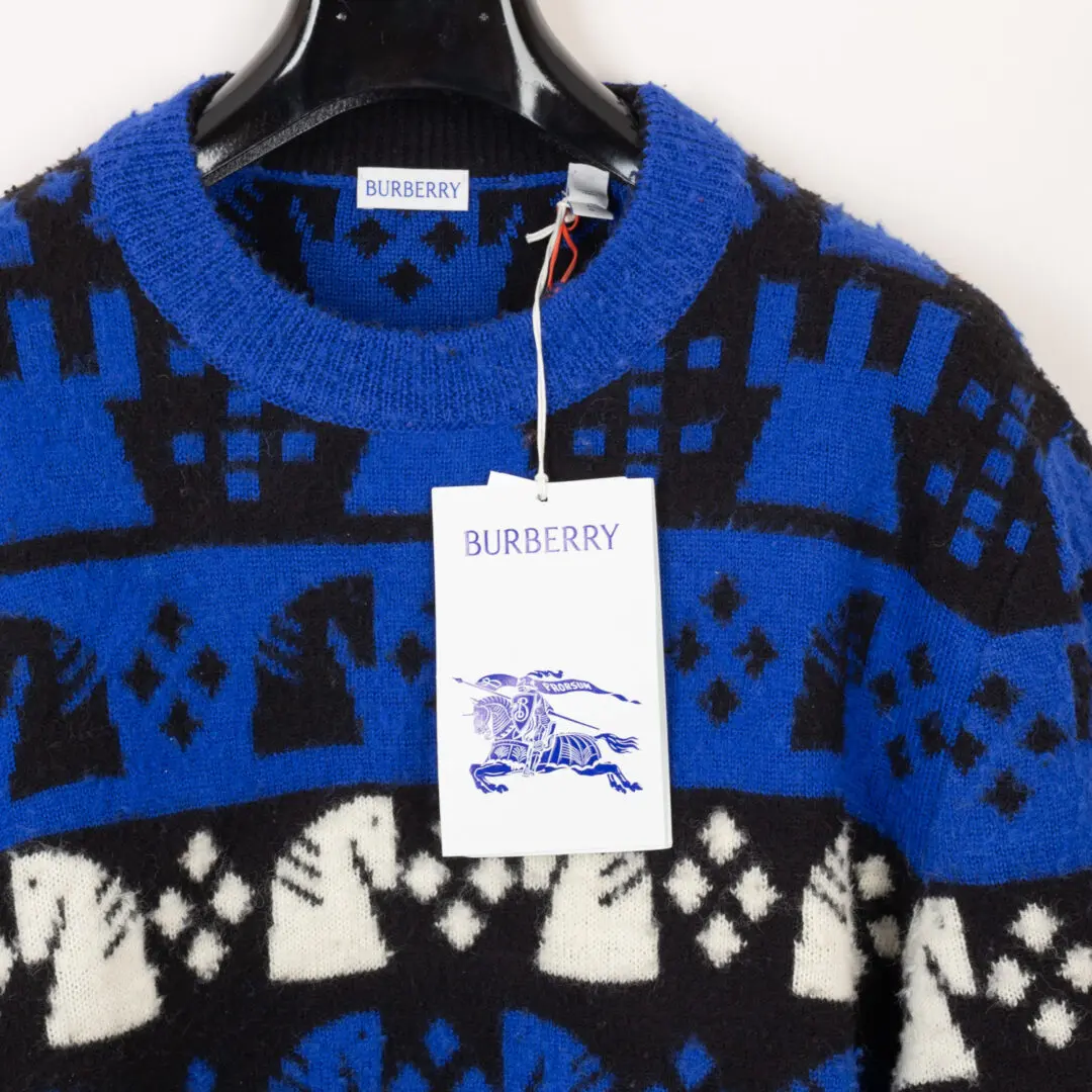 Burberry Prorsum Size L Chess Intarsia Wool Blend Jumper Sweater