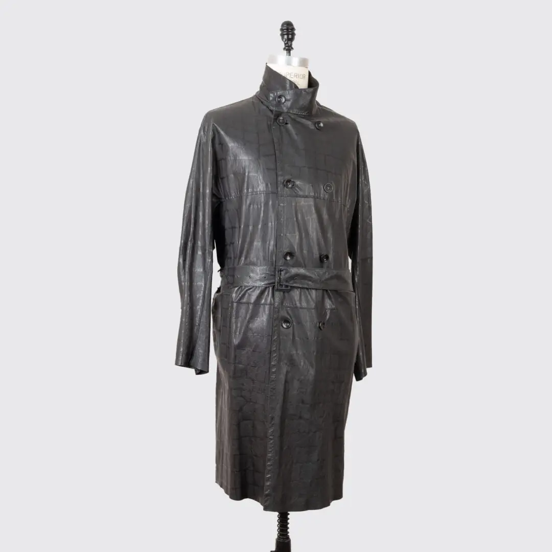 Giorgio Armani Trench Coat Black Size EU54 Men Embossed Leather