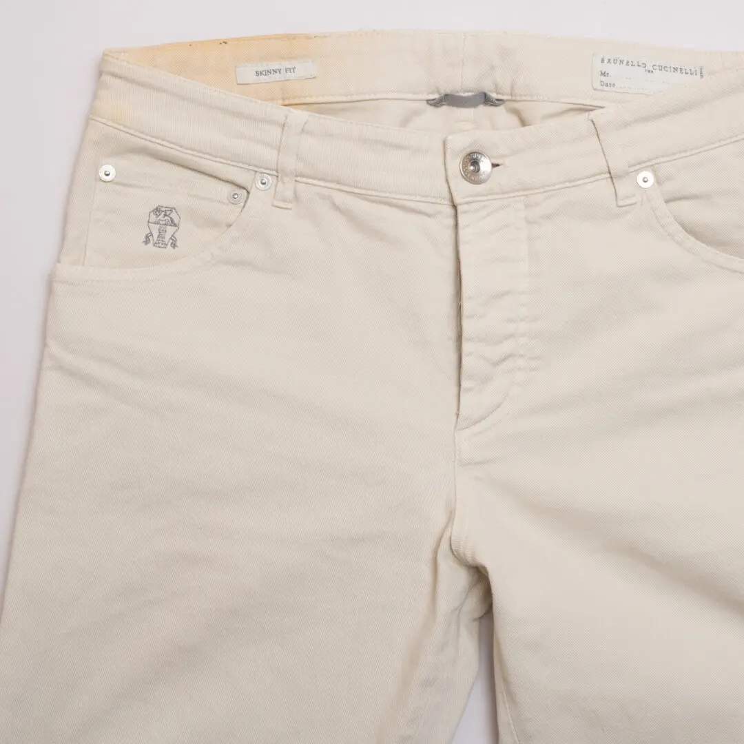 Brunello Cucinelli Denim Size EU48 Men Cream Skinny Fit Jeans