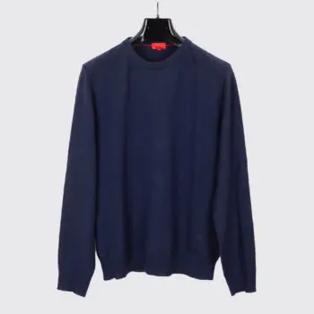 Isaia Napoli Sweater Solid Navy Blue Lightweight Crew Iconico 4