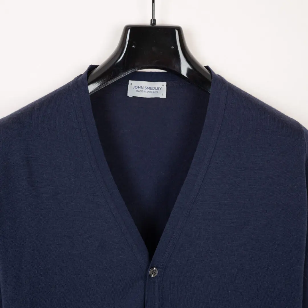 John Smedley Cardigan Size L Men Navy Lightweight Merino Wool