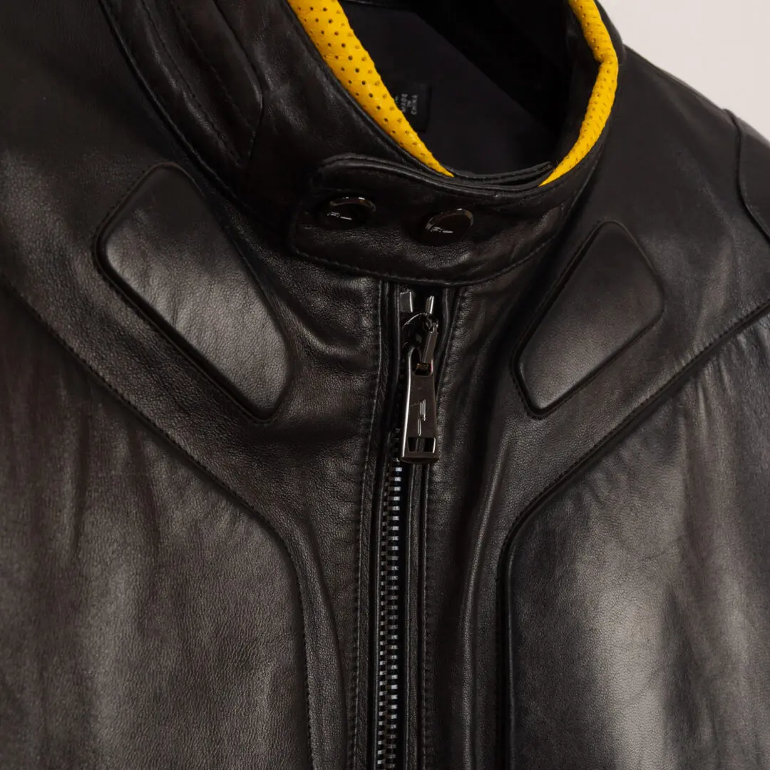 Ralph Lauren Black Label Sport Moto Jacket XL Black Yellow Lambskin