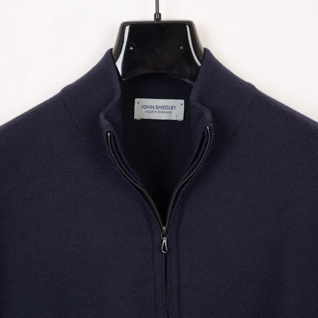 John Smedley Quarter Zip Sweater Size L Men Navy Extrafine Merino