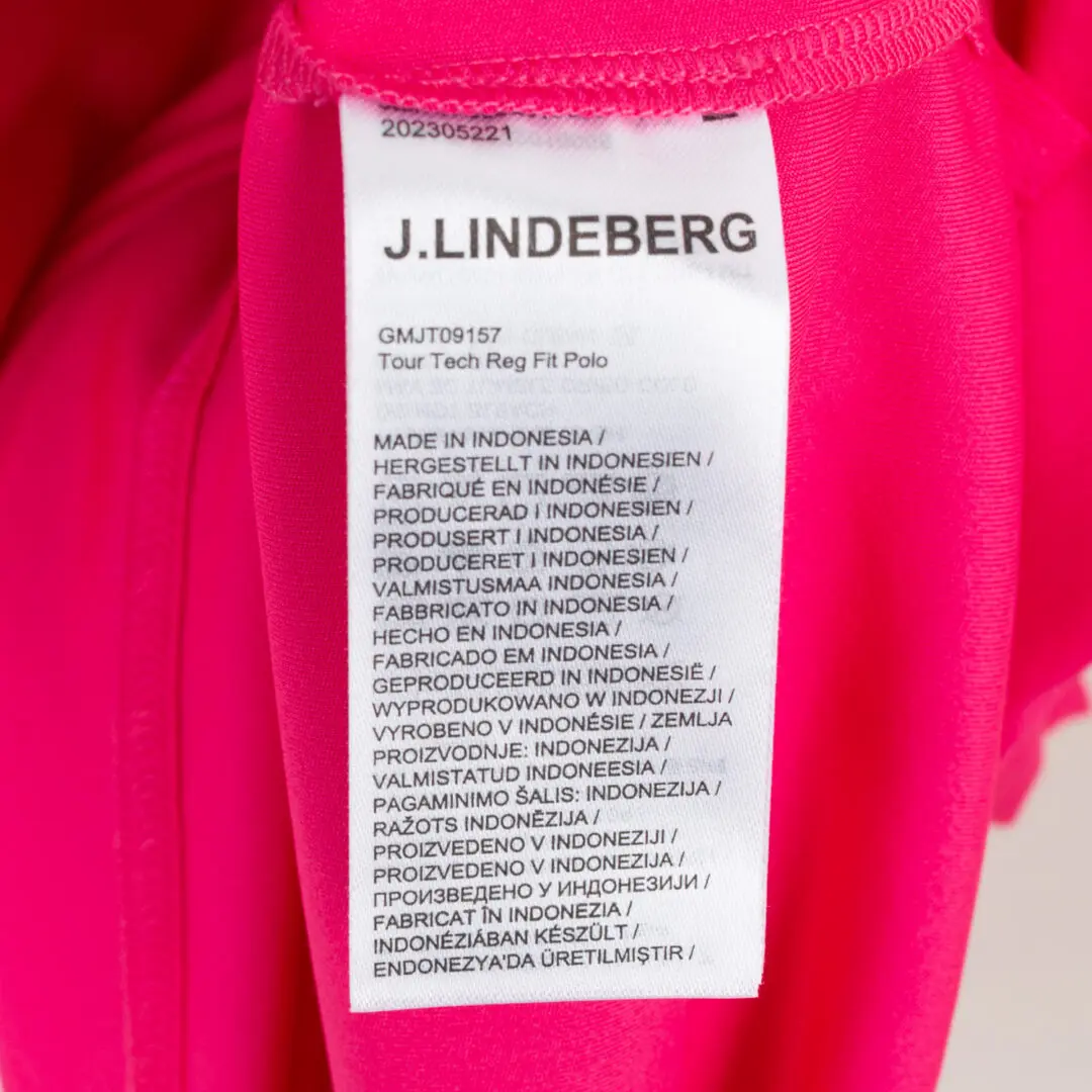 J.Lindeberg Tour Tech Reg Fit Polo Size L Men Bright Pink S/S