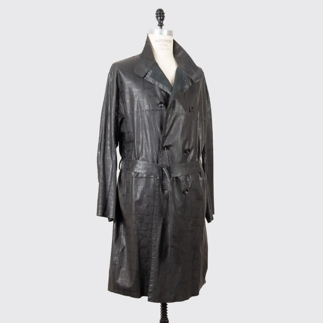 Giorgio Armani Trench Coat Black Size EU54 Men Embossed Leather