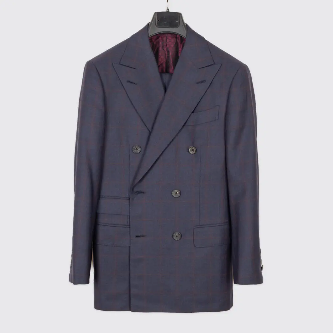 Beckenstein Bespoke Suit Size 36 Navy Red Check Double Breasted