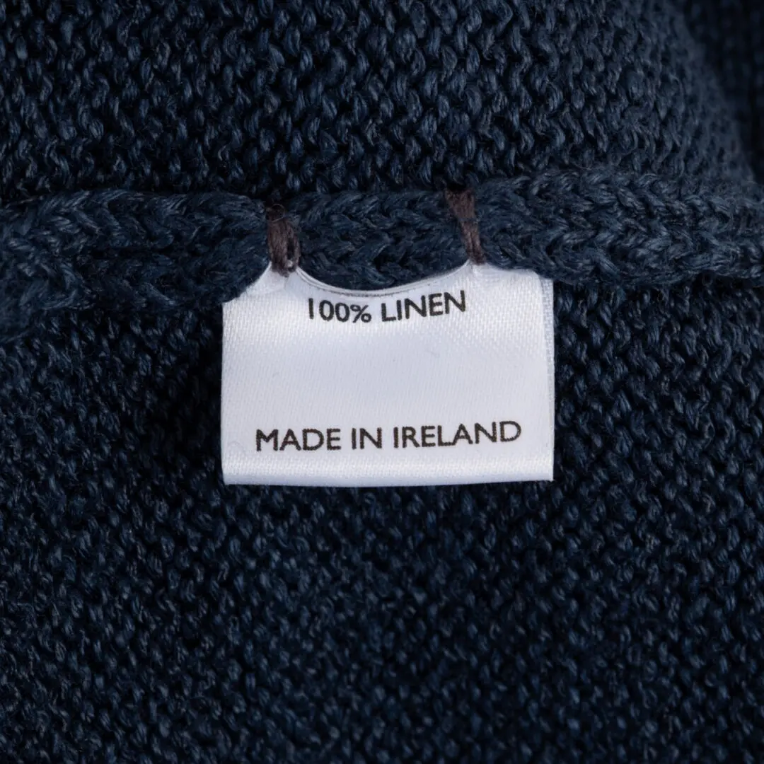 Inis Meain Sweater Size M Indigo Blue Linen Knit Full Zipper